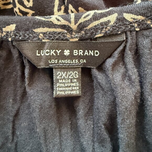 Lucky Brand black and tan 3/4 sleeve one button keyhole blouse women's size 2X - Picture 6 of 8